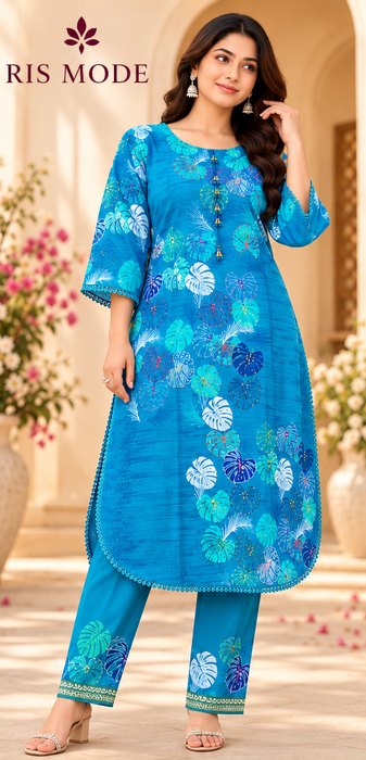 Design 12 – Turquoise Leaf Print 3 Piece
