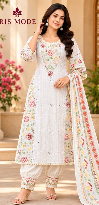 Design 13 – White Chikankari Floral 3 Piece