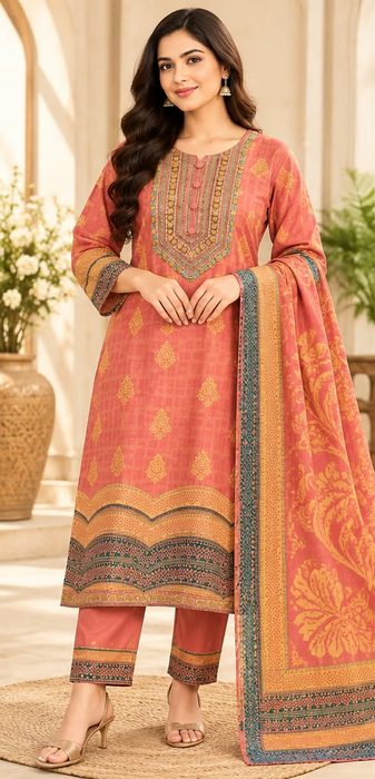Design 07 – Coral Embroidered Yoke 3 Piece