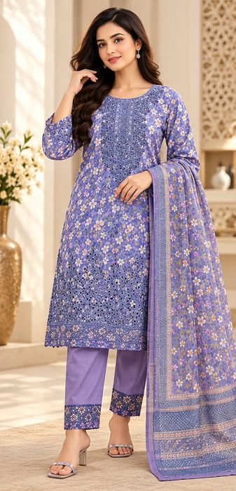 Design 08 – Lavender Floral Cutwork 3 Piece