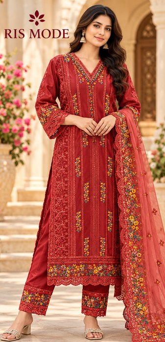 Design 09 – Red Cutwork Embroidered 3 Piece