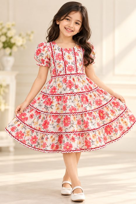 Red Floral Tiered Frock