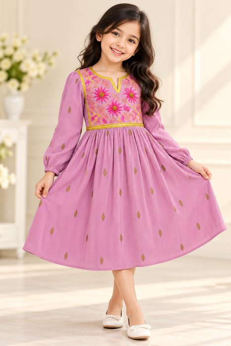 Lilac Embroidered Yoke Frock