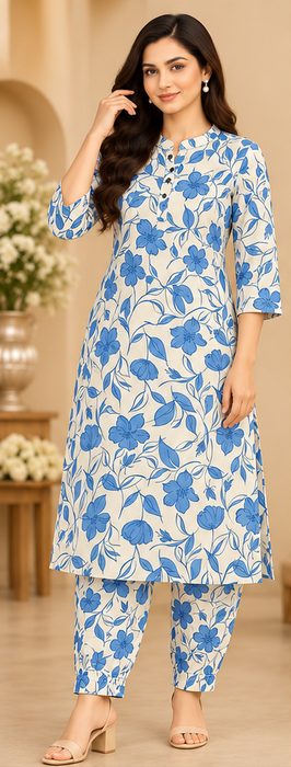 Blue Floral Top and Pant Set