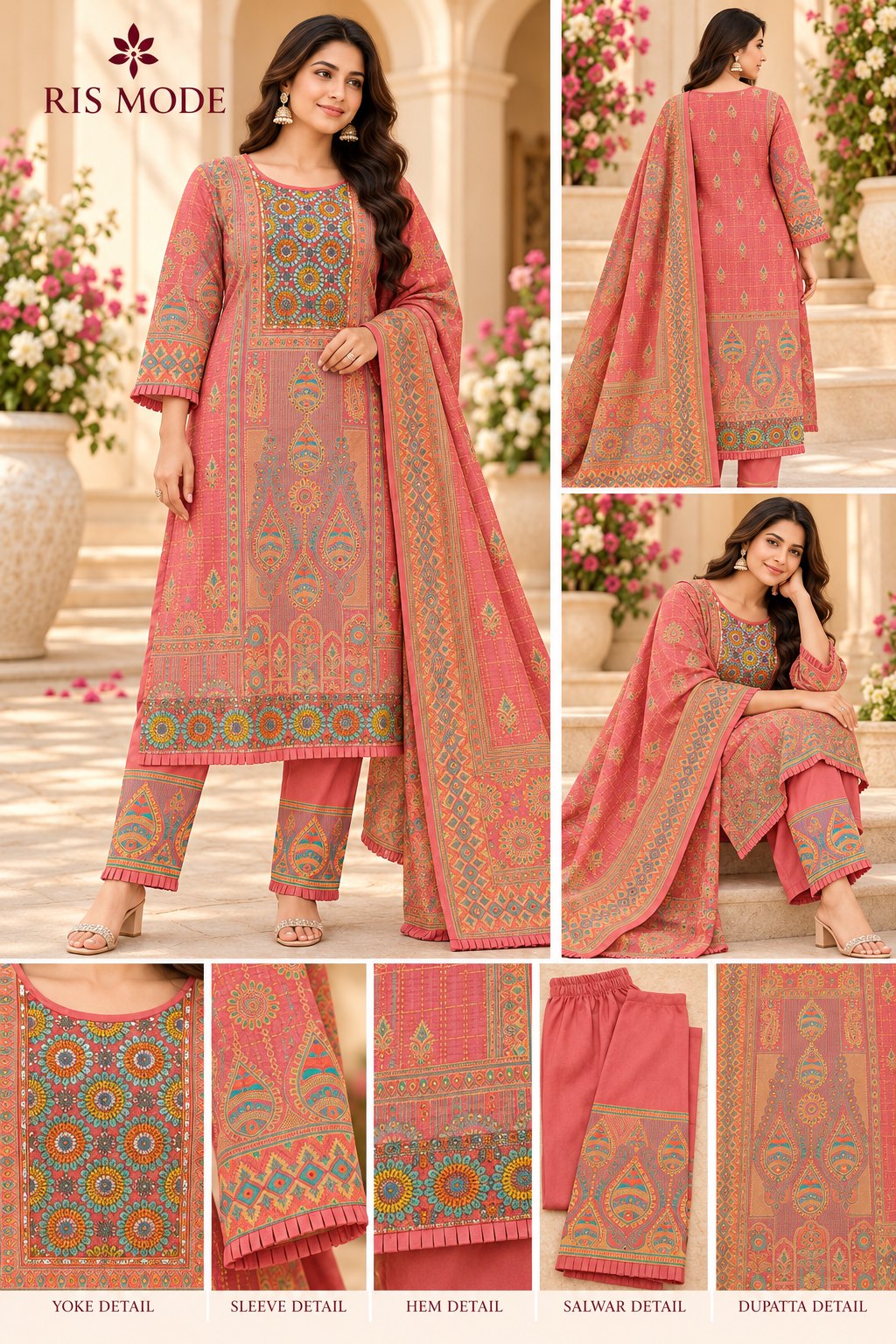 Design 10 – Coral Paisley Print 3 Piece – কোরাল পেইসলি প্রিন্ট থ্রি পিস