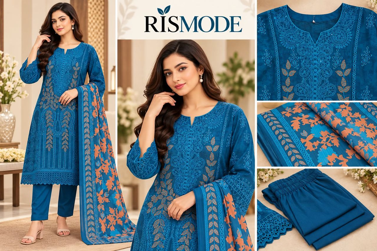 Design 06 – Royal Blue Cutwork 3 Piece – রয়্যাল ব্লু কাটওয়ার্ক থ্রি পিস
